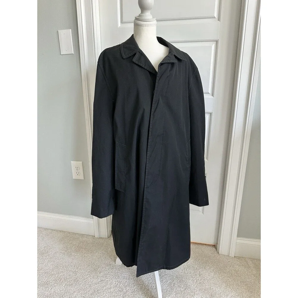 VTG Domino-Dri Men’s Black Trench Coat Faux Fur Zip Liner Plaid 42R All Weather